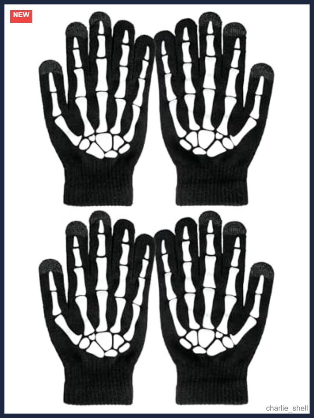 OTPEH Skeleton Gloves 2 Pairs Touchscreen Adult One Size Halloween Costume